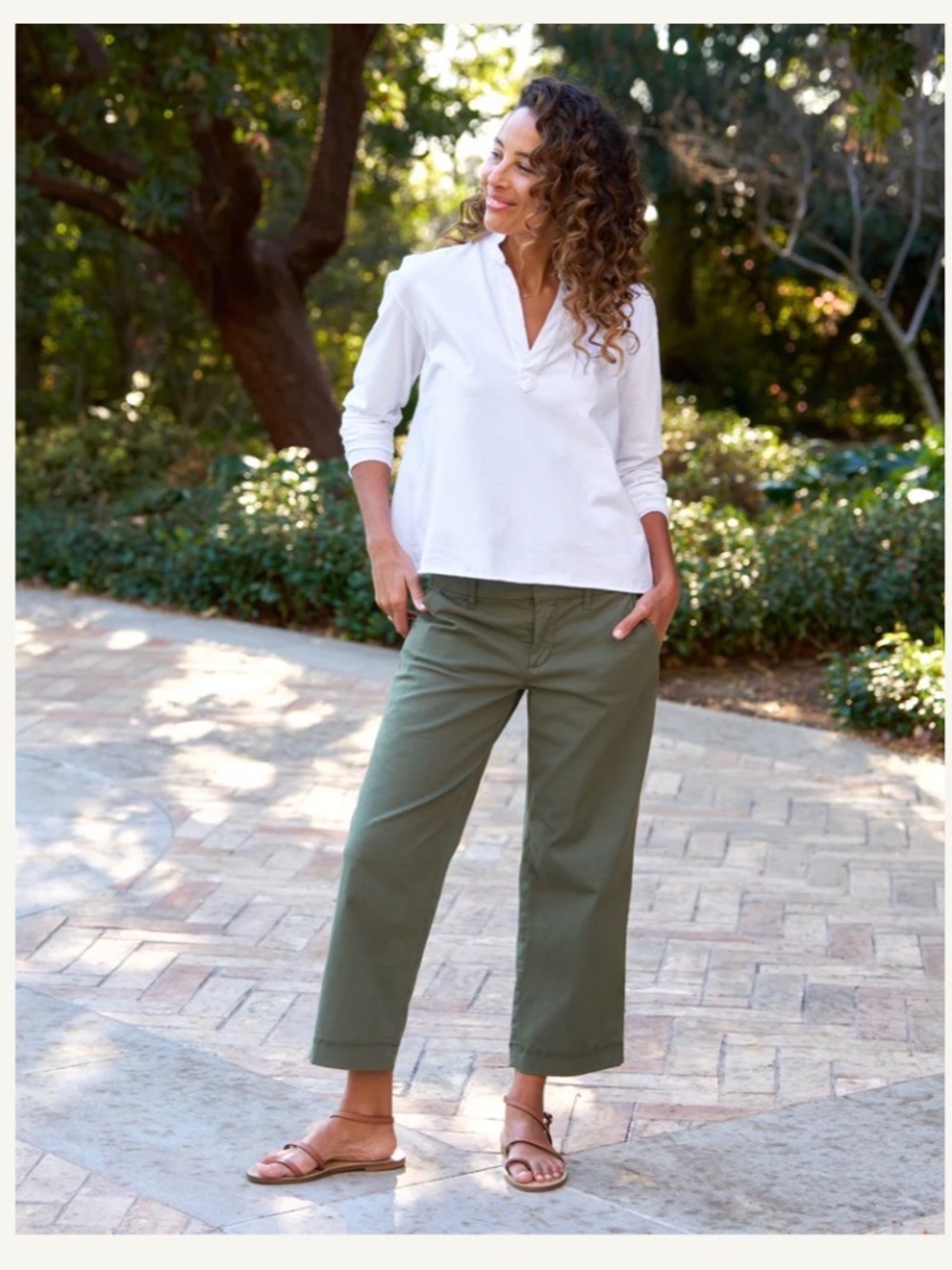 New Frank & Eileen Westport Wide-Leg Chino Army Green Sz 10